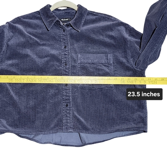 MADEWELL Variegated Corduroy Button Up Shirt Womens Medium Blue Oversized Casual - Picture 9 of 9